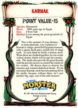 1991 Topps Monster in My Pocket (US Edition) - Hobby Version (No Card Numbers) #NNO Karnak Back