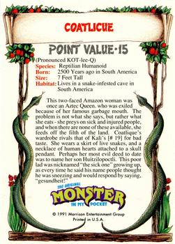 1991 Topps Monster in My Pocket (US Edition) - Hobby Version (No Card Numbers) #NNO Coatlicue Back