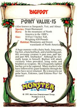 1991 Topps Monster in My Pocket (US Edition) - Hobby Version (No Card Numbers) #NNO Bigfoot Back