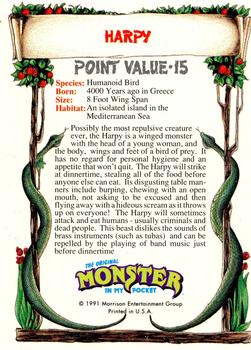 1991 Topps Monster in My Pocket (US Edition) - Hobby Version (No Card Numbers) #NNO Harpy Back
