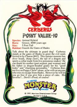 1991 Topps Monster in My Pocket (US Edition) - Hobby Version (No Card Numbers) #NNO Cerberus Back