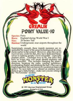 1991 Topps Monster in My Pocket (US Edition) - Hobby Version (No Card Numbers) #NNO Gremlin Back
