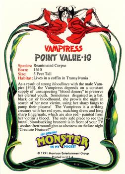 1991 Topps Monster in My Pocket (US Edition) - Hobby Version (No Card Numbers) #NNO Vampiress Back