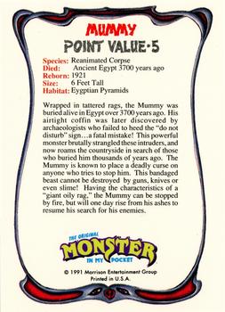 1991 Topps Monster in My Pocket (US Edition) - Hobby Version (No Card Numbers) #NNO Mummy Back