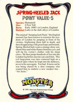1991 Topps Monster in My Pocket (US Edition) - Hobby Version (No Card Numbers) #NNO Spring-Heeled Jack Back