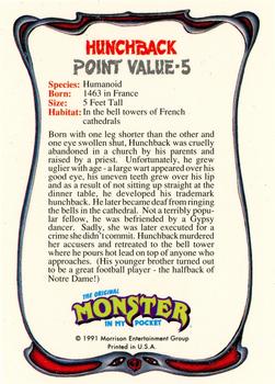 1991 Topps Monster in My Pocket (US Edition) - Hobby Version (No Card Numbers) #NNO Hunchback Back