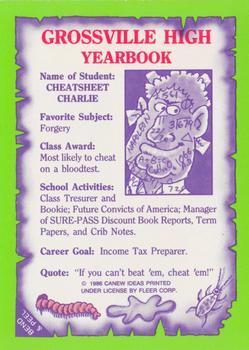 1986 Fleer Grossville High #9 Cheatsheet Charlie Back