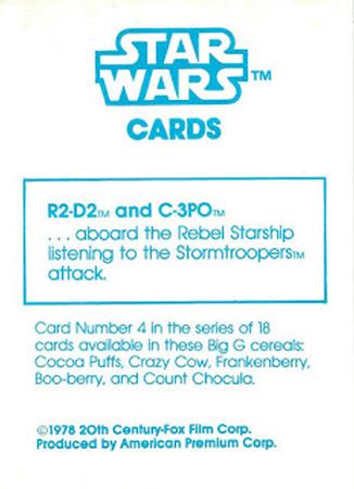1978 General Mills Star Wars #4 R2-D2 / C-3PO Back