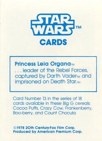 1978 General Mills Star Wars #13 Princess Leia Back