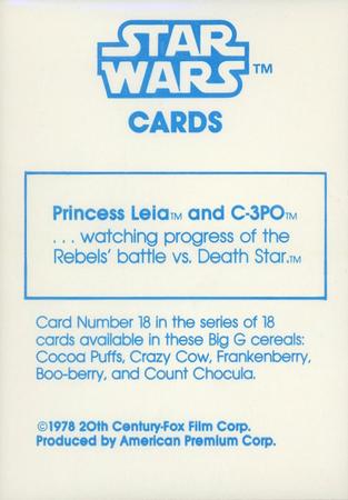 1978 General Mills Star Wars #18 Princess Leia / C-3PO Back