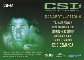 2003 Strictly Ink CSI Series 1 - Autographs #CSI-A4 Eric Szmanda Back