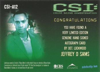 2003 Strictly Ink CSI Series 1 - Autographs #CSI-A12 Jeffrey D. Sams Back