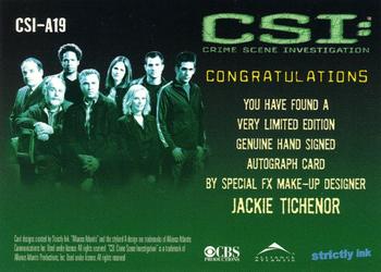 2003 Strictly Ink CSI Series 1 - Autographs #CSI-A19 Jackie Tichenor Back