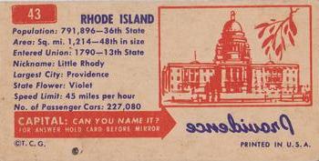 1953 Topps License Plates (R714-13) #43 Rhode Island Back