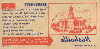 1953 Topps License Plates (R714-13) #2 Tennessee Back