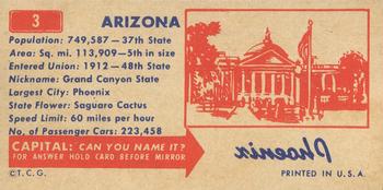 1953 Topps License Plates (R714-13) #3 Arizona Back