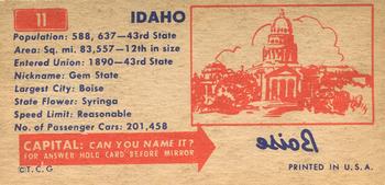 1953 Topps License Plates (R714-13) #11 Idaho Back