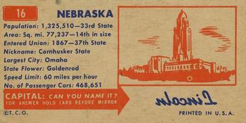 1953 Topps License Plates (R714-13) #16 Nebraska Back