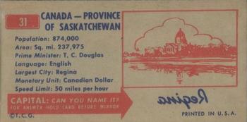 1953 Topps License Plates (R714-13) #31 Saskatchewan Back