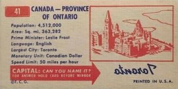 1953 Topps License Plates (R714-13) #41 Ontario Back