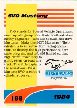 1994 Performance Years Mustang Cards II (30 Years) #168 1984 Mustang SVO Back