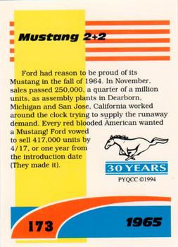 1994 Performance Years Mustang Cards II (30 Years) #173 1965 Mustang 2+2 Back