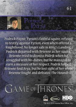 2015 Rittenhouse Game of Thrones Season 4 #61 Podrick Payne Back