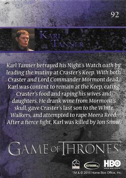 2015 Rittenhouse Game of Thrones Season 4 #92 Karl Tanner Back