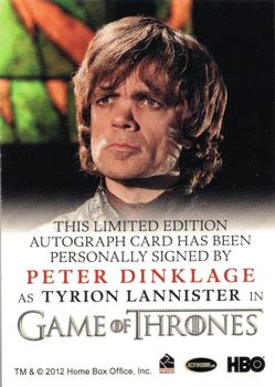 2015 Rittenhouse Game of Thrones Season 4 - Autographs Full Bleed #NNO Peter Dinklage Back