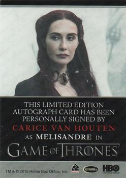 2015 Rittenhouse Game of Thrones Season 4 - Autographs Full Bleed #NNO Carice van Houten Back