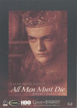 2015 Rittenhouse Game of Thrones Season 4 - Valar Morghulis (All Men Must Die) #G2 King Joffrey Baratheon Back