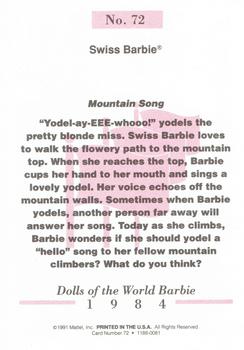 1991 Mattel Barbie #72 Swiss Barbie Back