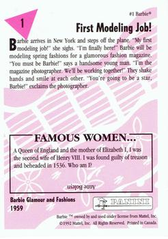 1992 Panini Barbie and Friends! (Canadian Version) #1 First Modeling Job! Back