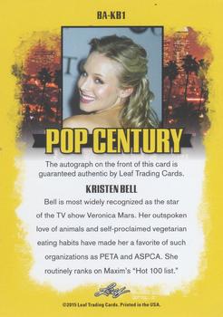 2015 Leaf Pop Century #BA-KB1 Kristen Bell Back