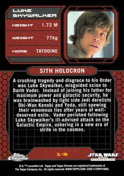 2015 Topps Chrome Star Wars Perspectives Jedi vs. Sith #1-S Luke Skywalker Back
