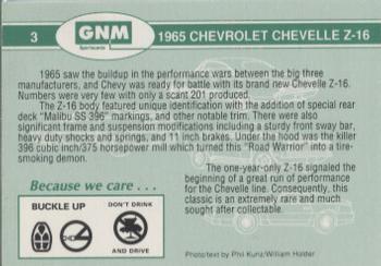 1992 GNM Road Warriors #3 1965 Chevrolet Chevelle Z-16 Back
