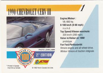 1992 Panini Dream Cars 2nd Edition #1 1990 Chevrolet Cerv III Back