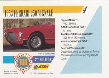1992 Panini Dream Cars 2nd Edition #4 1953 Ferrari 250 Vignale Back