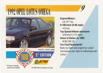 1992 Panini Dream Cars 2nd Edition #9 1992 Opel Lotus Omega Back