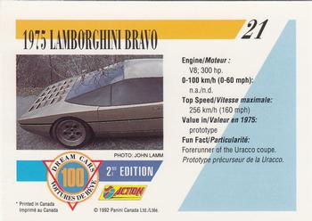 1992 Panini Dream Cars 2nd Edition #21 1975 Lamborghini Bravo Back