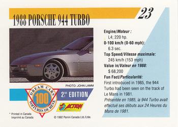 1992 Panini Dream Cars 2nd Edition #23 1988 Porsche 944 Turbo Back