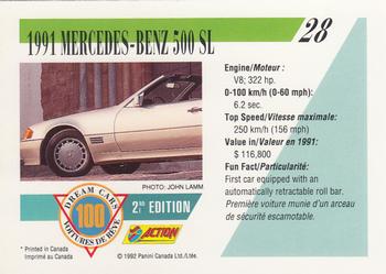 1992 Panini Dream Cars 2nd Edition #28 1991 Mercedes-Benz 500 SL Back
