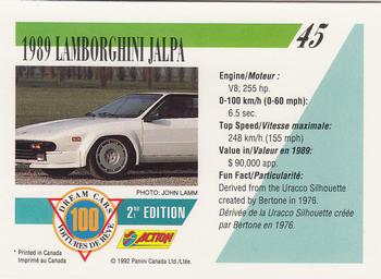 1992 Panini Dream Cars 2nd Edition #45 1989 Lamborghini Jalpa Back