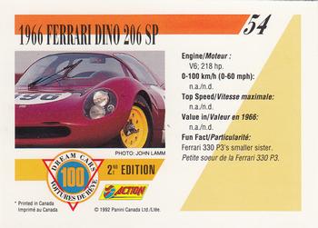 1992 Panini Dream Cars 2nd Edition #54 1966 Ferrari Dino 206 SP Back