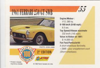 1992 Panini Dream Cars 2nd Edition #55 1961 Ferrari 250 GT SWB Back