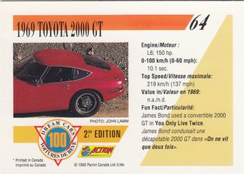 1992 Panini Dream Cars 2nd Edition #64 1969 Toyota 2000 GT Back