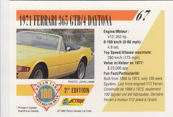 1992 Panini Dream Cars 2nd Edition #67 1971 Ferrari 365 GTB/4 Daytona Back