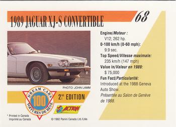 1992 Panini Dream Cars 2nd Edition #68 1989 Jaguar XJ-S Convertible Back
