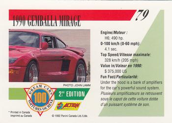 1992 Panini Dream Cars 2nd Edition #79 1990 Gemballa Mirage Back