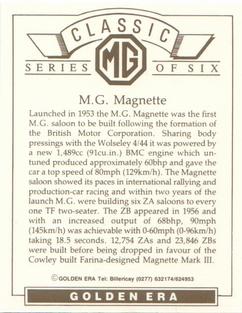 1992 Golden Era Classic MG 1st Series #5 M.G. Magnette Back